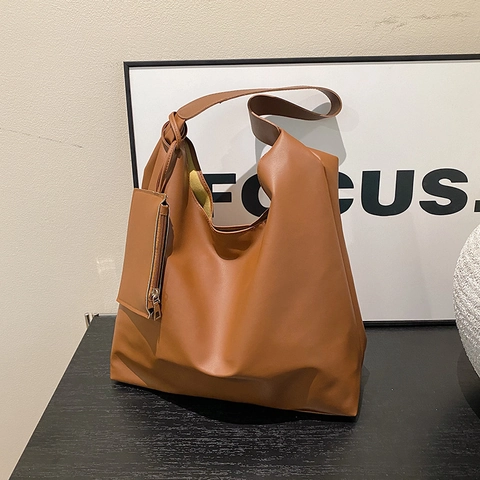 Minimalistische Große Tote Bag Aus Weichem PU Leder Hobo Schultertasche Mit Passendem Beutel Für Damen Alltag