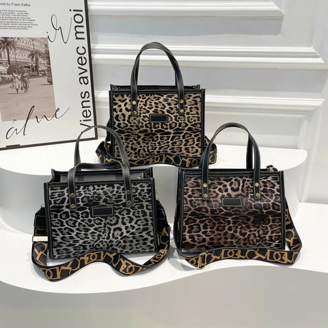 Bolso Tote Estampado Leopardo Cuero PU Gran Capacidad Bandolera Ancha Bolso De Mano Mujer Moda Trendy Street Daily Style