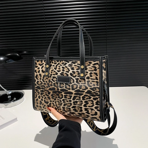 Bolso Tote Estampado Leopardo Cuero PU Gran Capacidad Bandolera Ancha Bolso De Mano Mujer Moda Trendy Street Daily Style