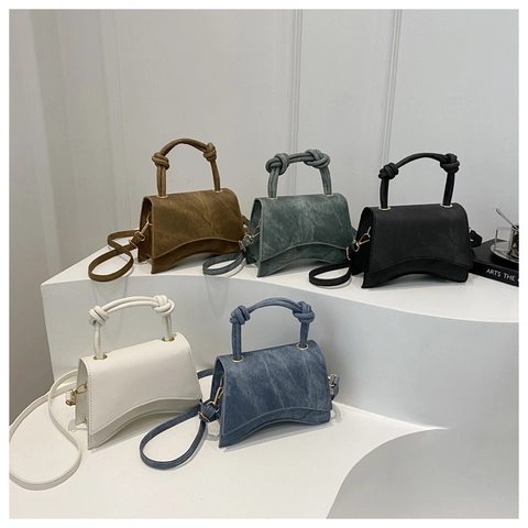Retro Hourglass PU Leather Handbag Knotted Handle Shoulder Crossbody Bag Women Fashion Trendy Small Square Satchel Purse