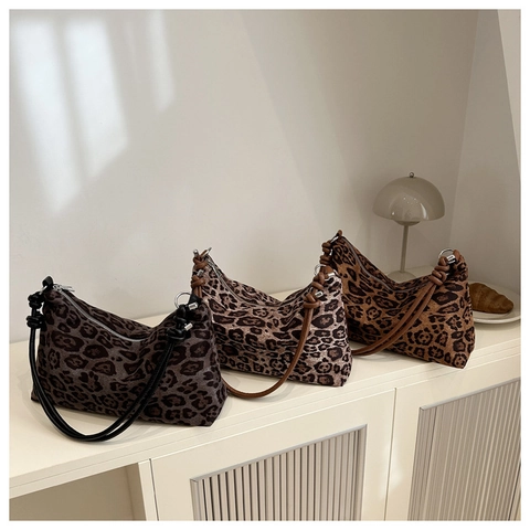 Schultertasche Mit Leopardenmuster Für Damen Retro Hobo Unterachseltasche Mit Knotengurt Modische Stoffhandtasche