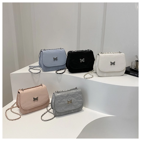 Borsa a Tracolla Donna in PU Plissettata con Fibbia a Farfalla in Metallo e Catena Moda Casual Versatile Piccola Borsa a Quadro