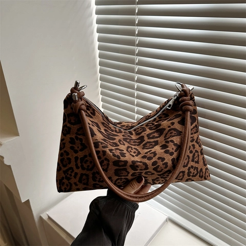 Sac À Épaule Imprimé Léopard Pour Femmes Cabas Sous Les Bras En Toile Grande Capacité Avec Bandoulière À Nœud Mode Vintage Travail