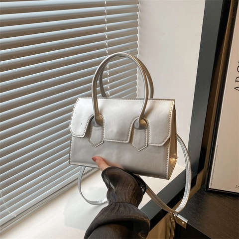 Women PU Leather Small Square Handbag Minimalist Chic Top Handle Shoulder Crossbody Bag Winter New Style