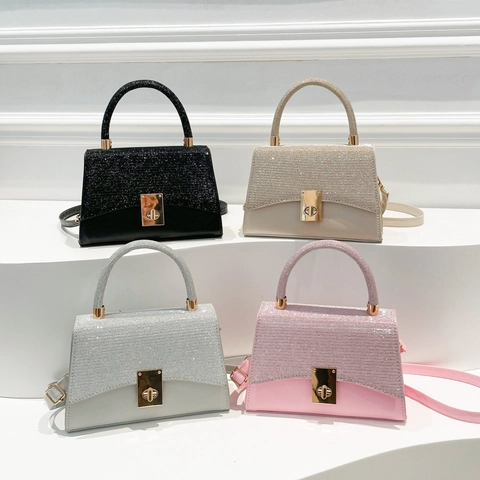 Sac à Main en Cuir PU à Strass pour Femmes Sac à Bandoulière Étincelant Avec Fermoir en Métal pour Fête Banquet Mariage