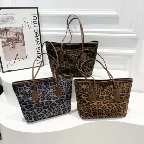 Dames Mode Luipaardprint Tragetasche Grote Capaciteit PU Leer Schoudertas Casual Commuter Handtas Straat Trend Stijl