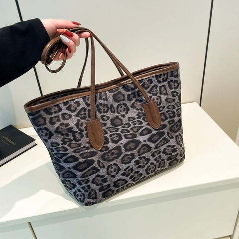 Vintage Luipaardprint Tote Bag Grote Capaciteit PU Leer Schouder Handtas Voor Dames Casual Woon Werkverkeer