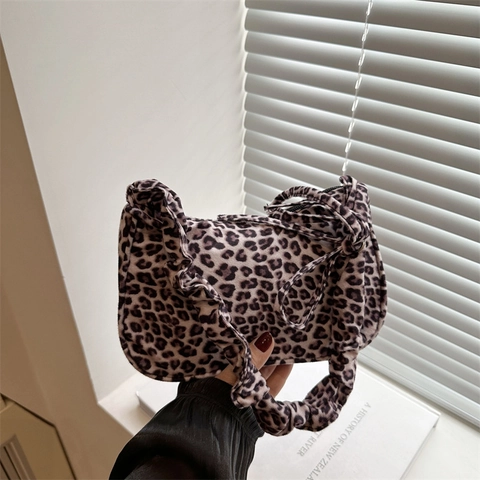Damen Schultertasche Leopardenmuster Nylon Große Kapazität Plissiert Lässig Mode Tote Handtasche Alltag
