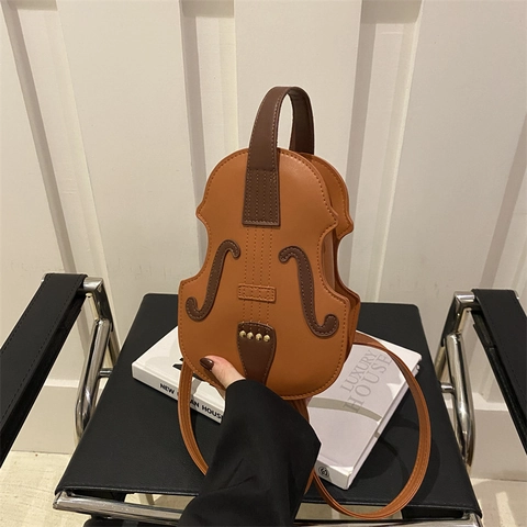 Violin Shaped Crossbody Bag For Women Novelty PU Leather Small Shoulder Purse Street Fashion Quirky Instrument Design