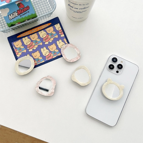Phone Socket Spiegel Ständer Acryl Katzenohr Unregelmäßig Muschel Textur Erweiterbarer Griff Makeup Spiegel Falthalter