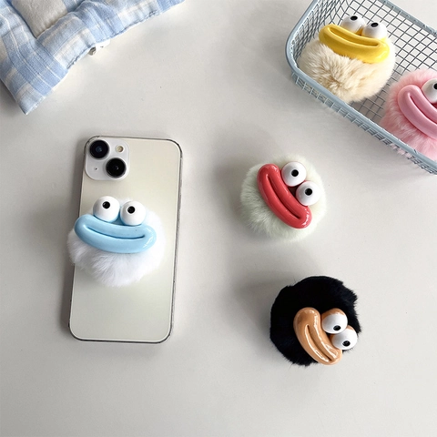 Supporto Per Telefono In Peluche Divertente Impugnatura Pieghevole Estensibile Per Smartphone Cartone Animato Pelliccia