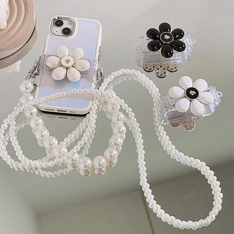 Clip Posteriore Per Custodia Del Telefono In Plastica E Metallo Con Catena A Tracolla In Künstliche Perle Artificiali E Cuore Di Fiore