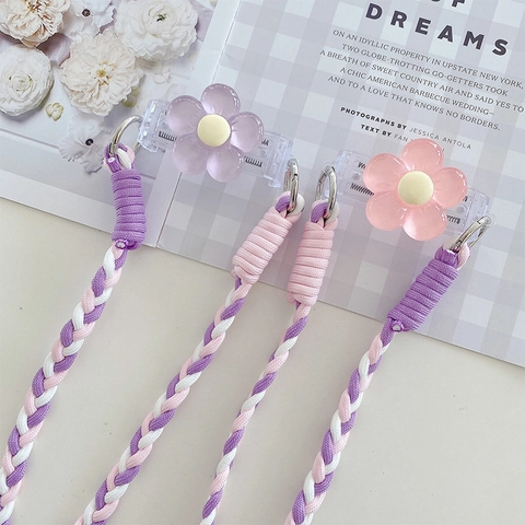 Adjustable Flower Phone Lanyard Crossbody Braided Rope With Back Clip Resin Floral Anti-Drop Phone Chain Strap For Women
