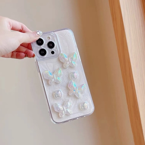 Phone Case 3D Butterfly Artificial Pearl Luster Glitter Soft TPU Anti-Fall Stylish Protective Mobile Phone Cover For Women And Girls