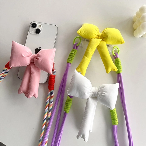 Cordino Per Cellulare Tracolla Fiocco In Cotone Imbottito Cinturino Intrecciato In Nylon Regolabile Clip Posteriore Anti-Smarrimento