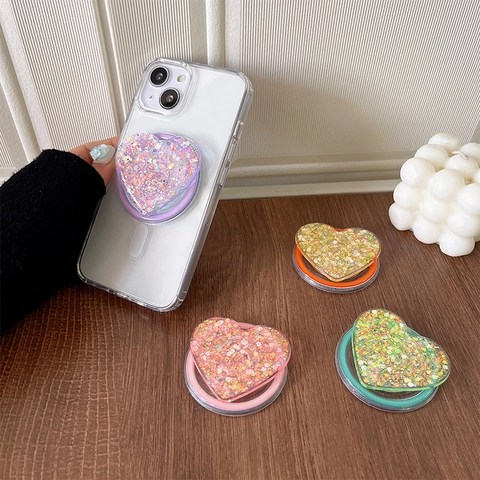 Supporto Magnetico Cuore Per Telefono Supporto Airbag Retrattile Pieghevole Accessorio Smartphone Luccicante Sequin