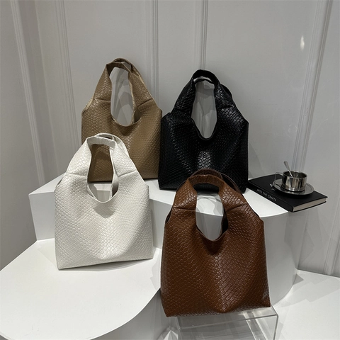 Gewebte Tragetasche Damen PU Leder Große Kapazität Schulter Handtasche Hobo Stil Intrecciato Minimalistisch Retro Schick