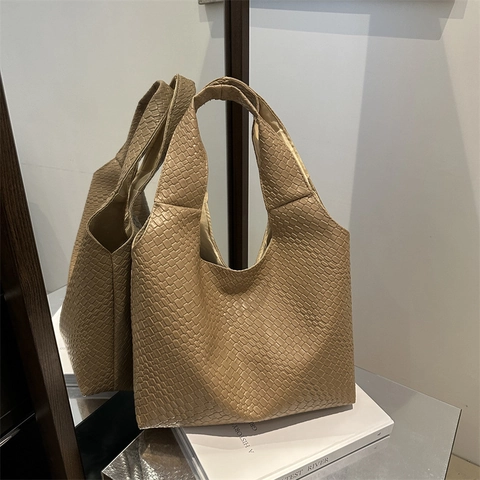Gewebte Tragetasche Damen PU Leder Große Kapazität Schulter Handtasche Hobo Stil Intrecciato Minimalistisch Retro Schick