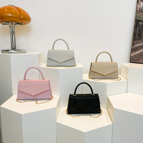 Sac à Épaule en Cuir PU Pailleté Vintage Pour Femmes Élégant Sac Bandoulière à Chaîne Avec Poignée Rabat Enveloppe Sac de Soirée