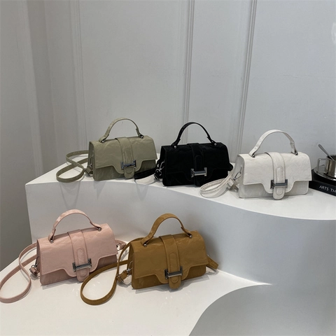 Retro Crinkled PU Leather Crossbody Bag For Women Chic Handheld Square Shoulder Bag With Metal Buckle Fashion Daily