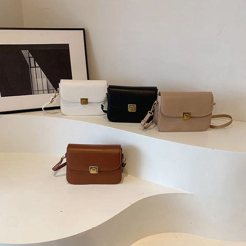 Damen PU Leder Umhängetasche Mit Goldener Quadratischer Schließe Retro Einfache Schultertasche Kleine Quadratische Tasche