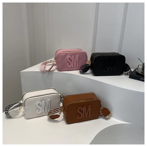 Piccola Borsa Tracolla Borsa Fotocamera Donna Pelle PU Borsa Quadrata Con Tracolla Larga Jacquard Geometrica