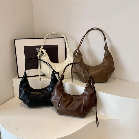 Bolso De Hombro Hobo Cuero PU Plisado Correa De Nudo Gran Capacidad Vintage Minimalista Bolso Bandolera Para Mujeres