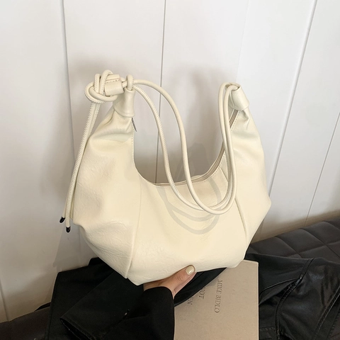 Bolso De Hombro Hobo Cuero PU Plisado Correa De Nudo Gran Capacidad Vintage Minimalista Bolso Bandolera Para Mujeres
