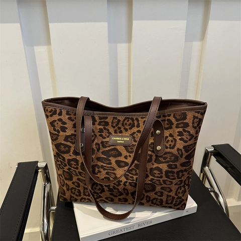Bolso Tote con Estampado de Leopardo para Mujer Gran Capacidad Bolso de Hombro de Nylon Bolso de Mano Urbano Casual