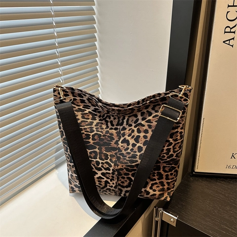 Leopardenmuster Nylon Tote Bag Für Damen Große Kapazität Schulter Umhängetasche Vintage Urban Fashion Handtasche