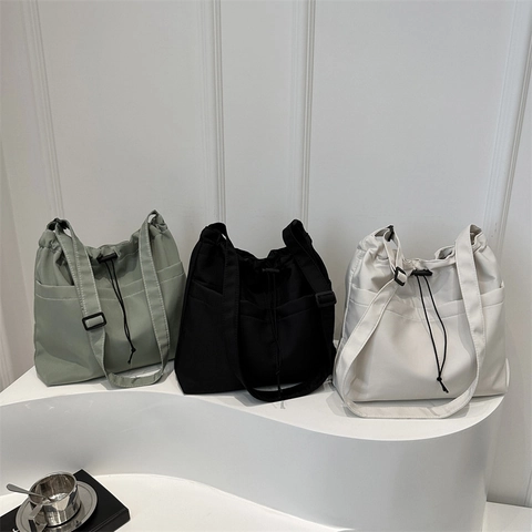 Oxford Tuch Tragetasche Große Kapazität Kordelzug Umhängetasche Lässiger Slouchy Stil Pendler Handtasche Für Damen