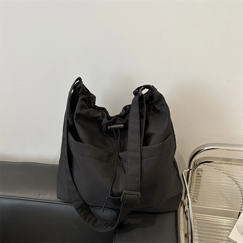 Oxford Tuch Tragetasche Große Kapazität Kordelzug Umhängetasche Lässiger Slouchy Stil Pendler Handtasche Für Damen