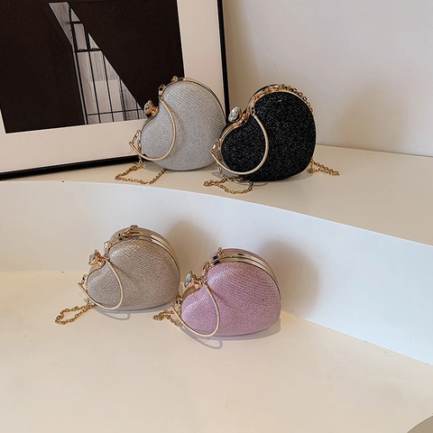 Herzförmige Abendtasche Clutch Glitzer Pailletten Hartschalen Tasche Mit Kette Für Party Hochzeit Abendessen Elegant