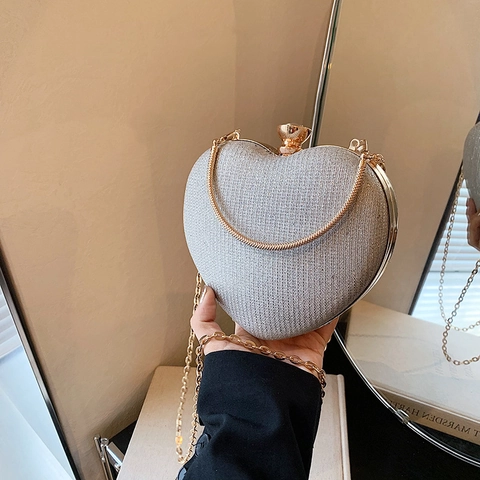 Herzförmige Abendtasche Clutch Glitzer Pailletten Hartschalen Tasche Mit Kette Für Party Hochzeit Abendessen Elegant