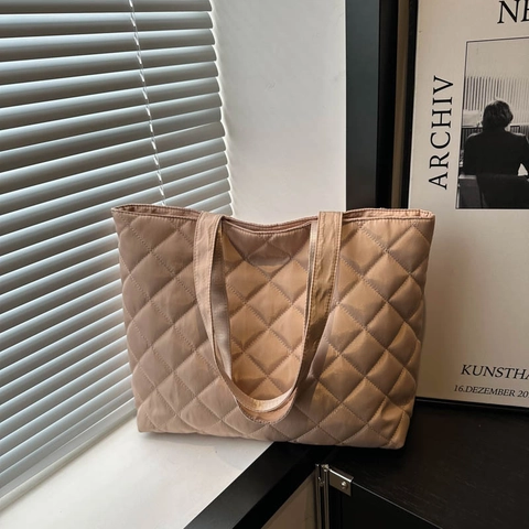 Borsa Tote Trapuntata a Rombi da Donna Grande Capacità Borsa a Tracolla Imbottita in Morbido Cotone Casual Pendolarismo Quotidiano Borsa Spesa