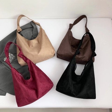 Bolso De Hombro Para Mujer Gamuza Gran Capacidad Correa Anudada Retro Hobo