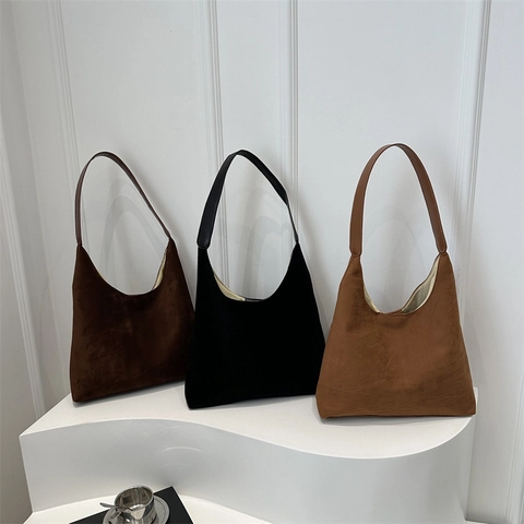 Sac À Épaule Femme Minimaliste En Daim Grande Capacité Rétro Hobo Fourre-Tout Pour Navette