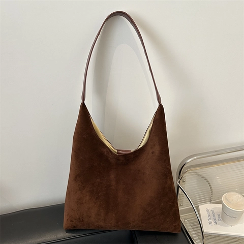 Sac À Épaule Femme Minimaliste En Daim Grande Capacité Rétro Hobo Fourre-Tout Pour Navette