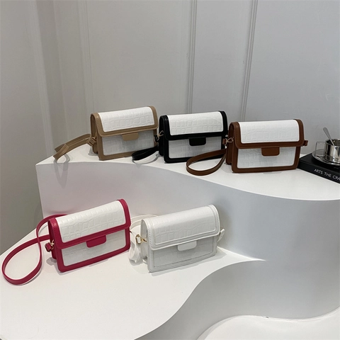 Women Crossbody Bag PU Leather Crocodile Pattern Small Square Shoulder Bag Vintage Flap Adjustable Strap