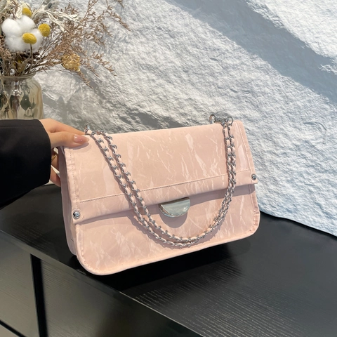 Mode Vrouwen PU Leer Schoudertas Gerimpelde Textuur Marmerpatroon Kettingriem Minimalistische Crossbody Tas