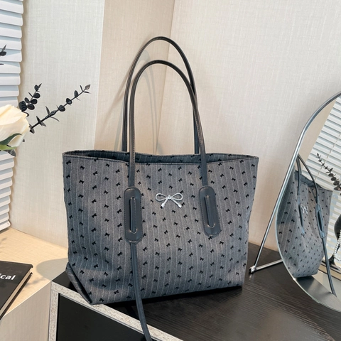 Große Tragetasche Für Damen Stoff Handtasche Mit Schleife Und Punkten Schultertasche Chic
