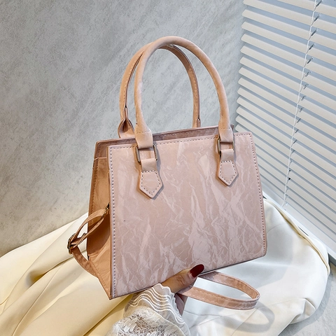 2024 Trendy Minimalistische PU Leder Kleine Quadratische Tasche Für Damen Faltenstruktur Umhängetasche Handtasche