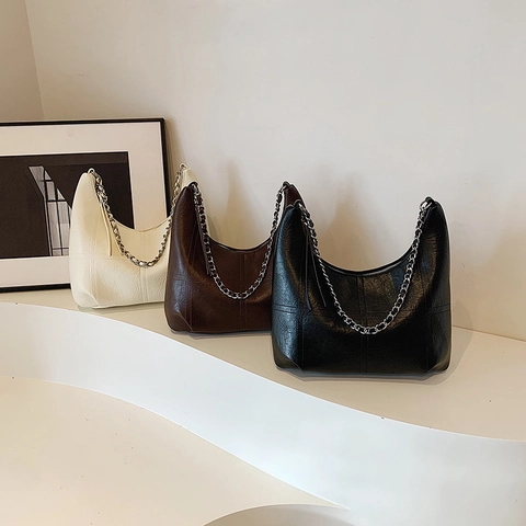 Borsa A Spalla Donna Pelle PU Borsa Hobo Mano Punto Croce Griglia Catena Stile Coreano Retrò