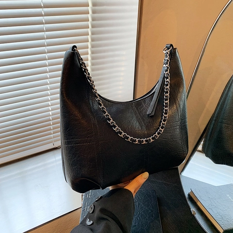 Borsa A Spalla Donna Pelle PU Borsa Hobo Mano Punto Croce Griglia Catena Stile Coreano Retrò