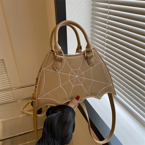 Sac À Main Forme Chauve-Souris Cuir PU Toile Araignée Surpiqûre Sac Bandoulière Halloween Gothique Nouveauté Pour Femmes