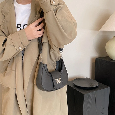 Borsa A Spalla Mezzaluna Pelle Sintetica E Denim Fibbia Farfalla Tracolla Intrecciata Vintage Y2K Borsa Hobo Da Donna