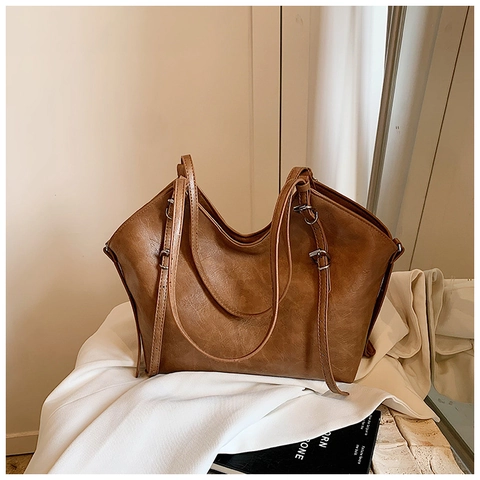 Minimalistische Große Tasche Aus Kunstleder Für Damen Retro Umhängetasche Mit Verstellbaren Schnallen Pendler Shopper