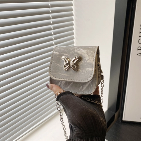 Dames Mini Crossbodytas Met Vlinderdecor PU Leder Kleine Vierkante Tas Met Ketting Mode Lippenstifttasje Voor Dagelijks