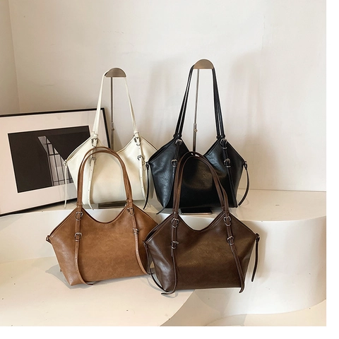 Große Kapazität Tote Bag PU Leder Retro Schultertasche Mit Verstellbaren Schnallen Für Damen Pendler Street Style