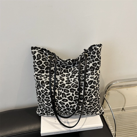 Damen Canvas Tote Bag Mit Leopardenmuster Große Kapazität Schultertasche Magnetverschluss Mode